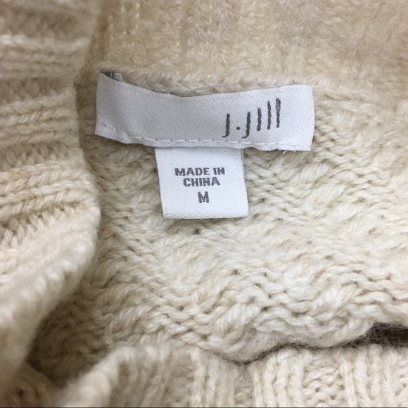 J JILL Sweater Wool Cashmere Mock Neck Ribbed Neutral Minimalist Size Medium - Picture 6 of 11